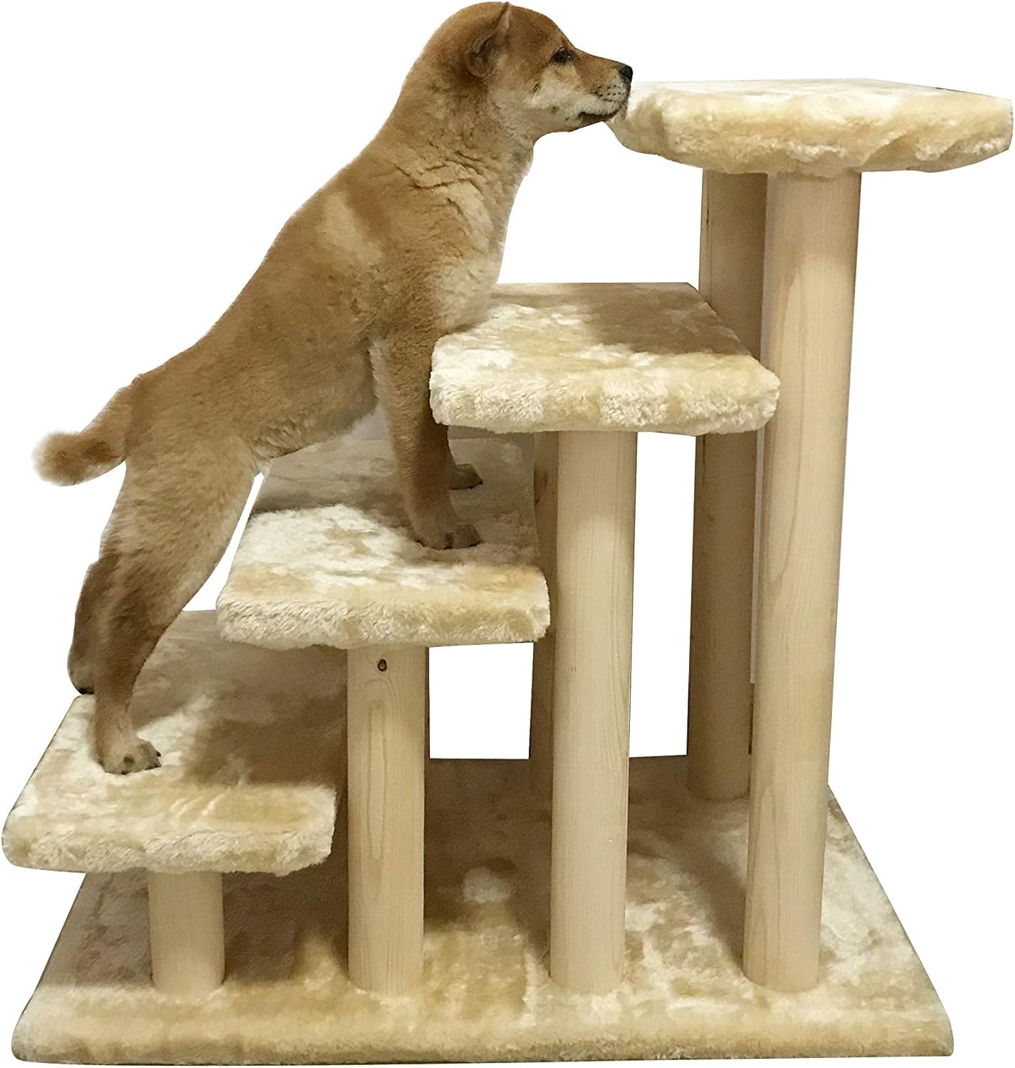 Navy Blue 4-Step Wooden Pet Stairs with Detachable Carpet Pack of 2 X999