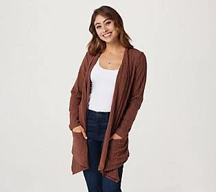 Saddle Brown Brushed Rib Long Sleeve Cardigan T319828