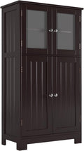 White Freestanding Floor Linen Cabinet with Doors and Adjustable Shelves E109335