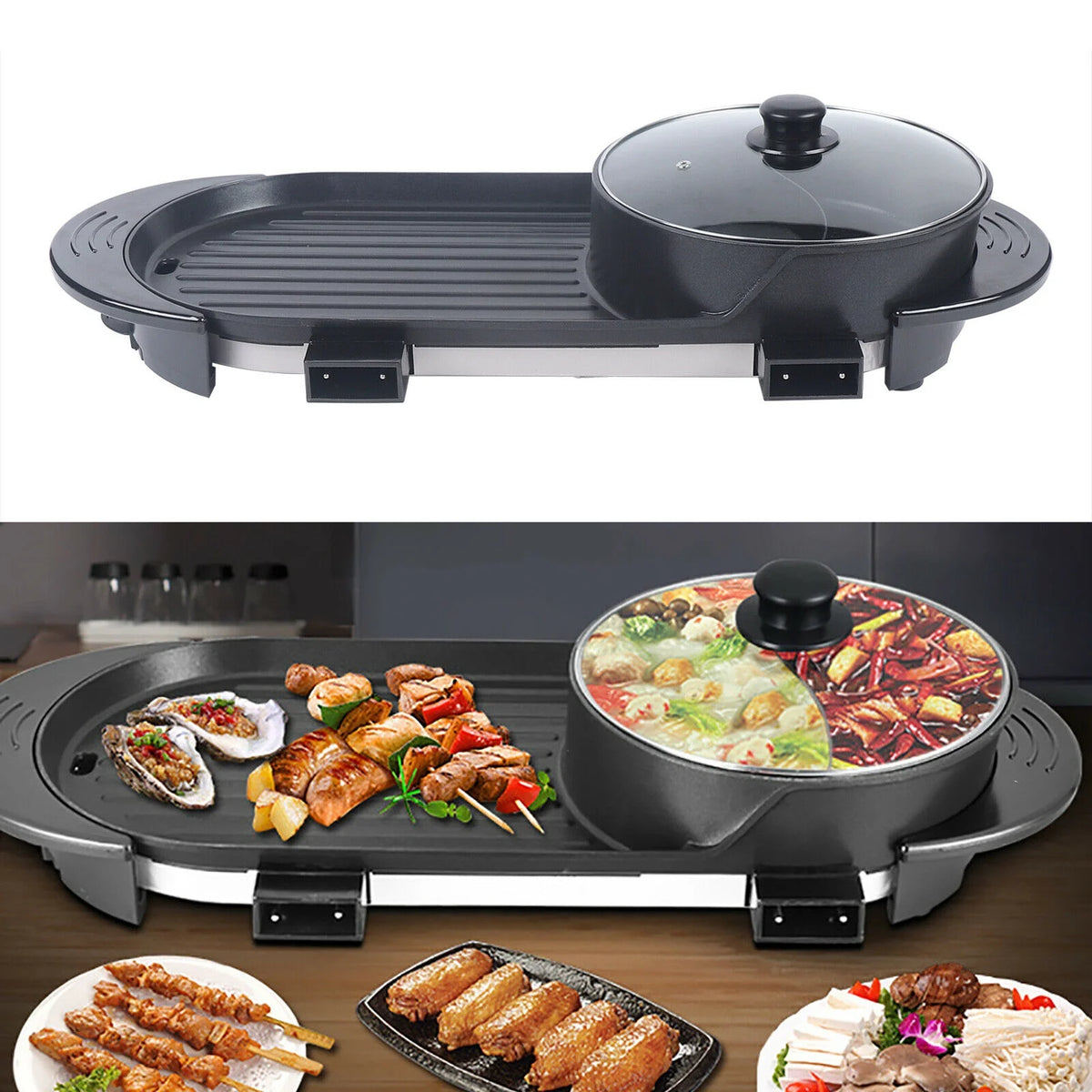 Portable 2-IN1 Electric Hot Pot BBQ Non-stick Grill Pan M607153