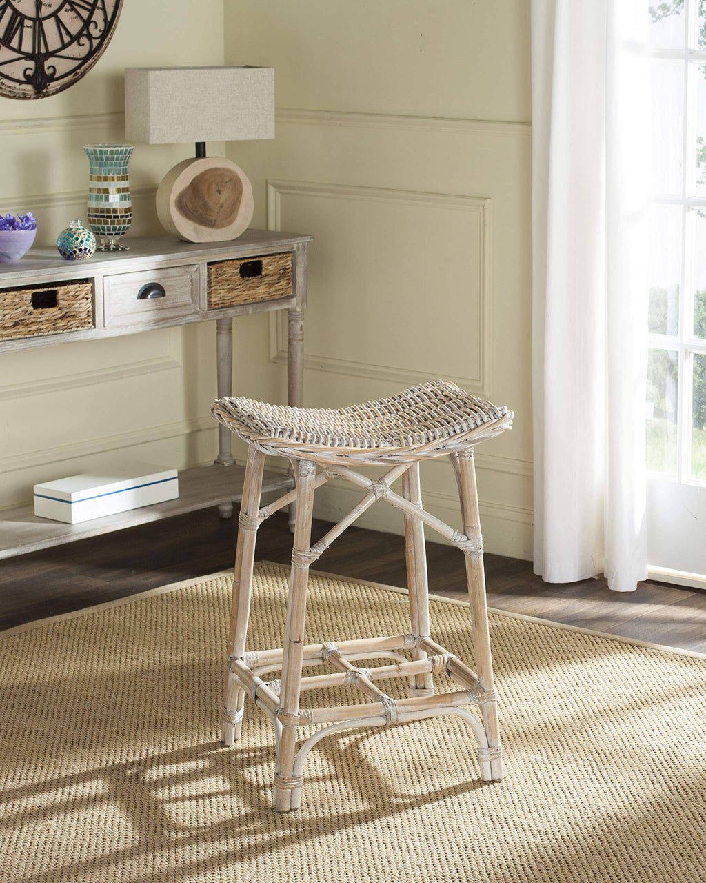 Natural Washed Wicker Bar Stool Q79868