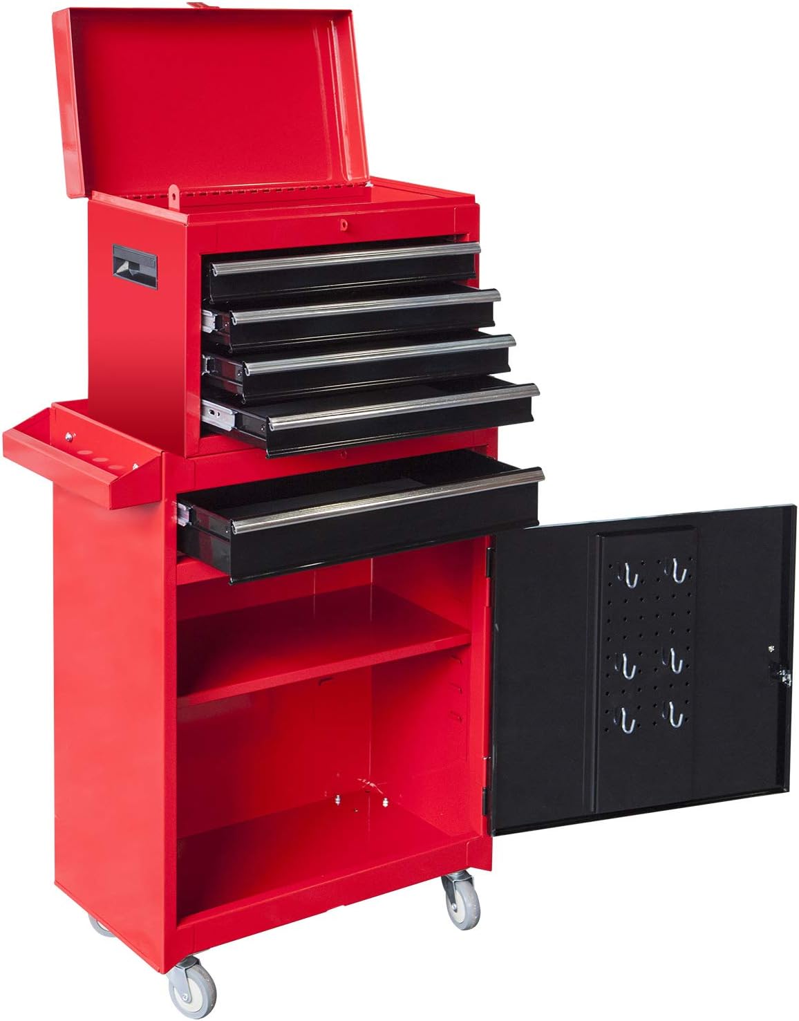 Red 4 Drawer Tool Chest with Storage Cabinet and Adjustable Shelf X68562