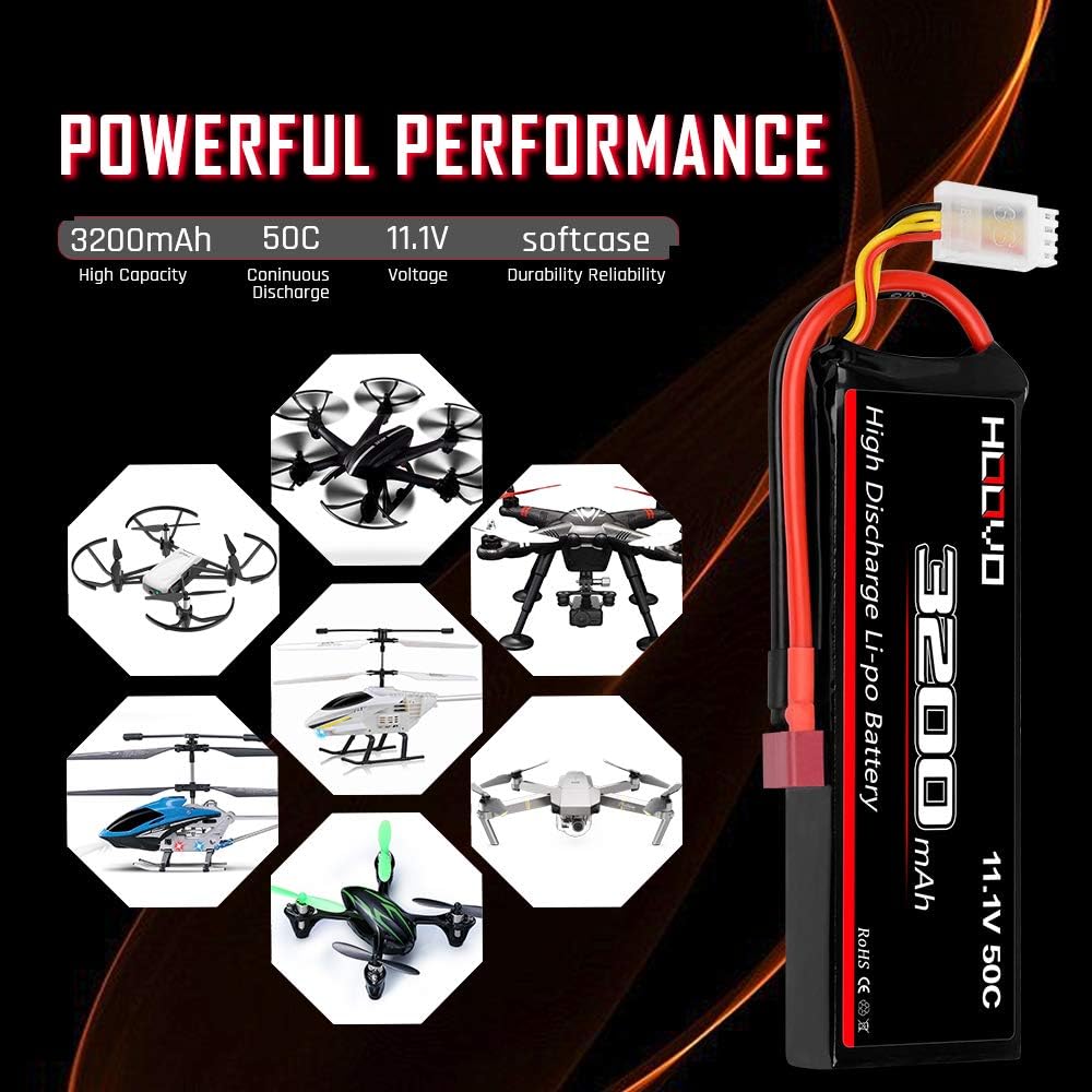 2 Packs 11.1V 3200mAh 50C RC Lipo Battery with Deans T Connector K241