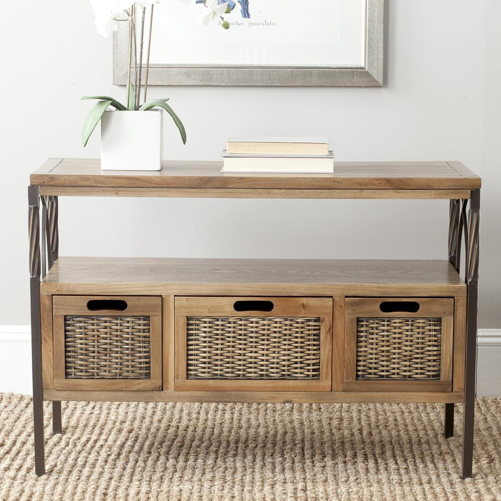 Antique Dark Walnut and Pewter 3-Drawer Console Table W8732