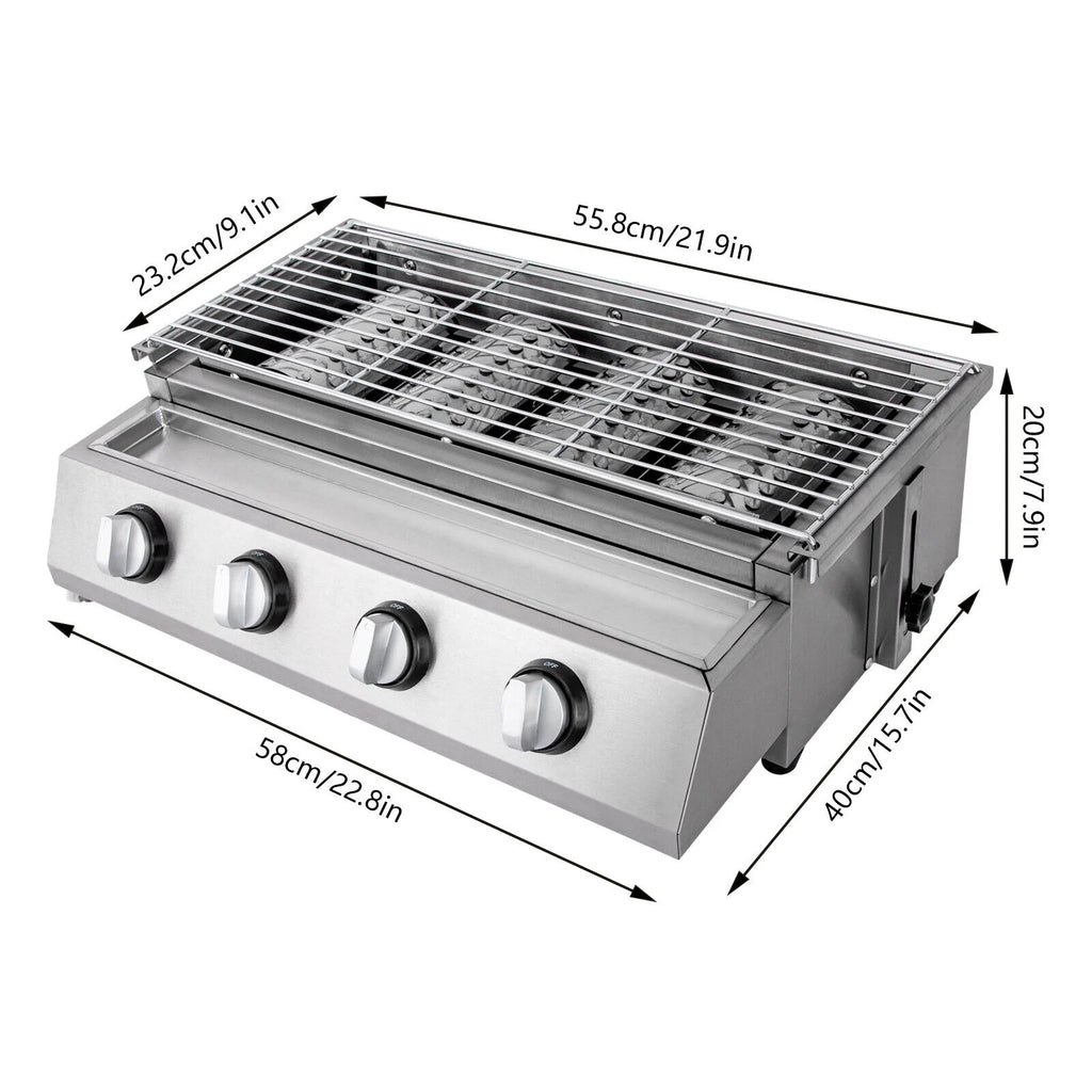 4-Burner Portable Propane Gas Grill with Steel Hood D593404