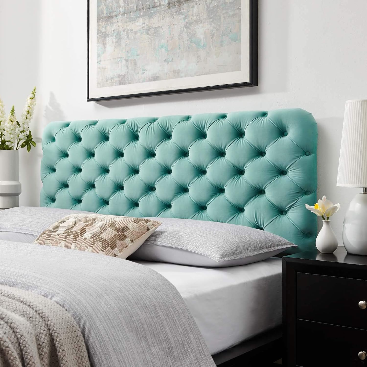 Teal Tufted Velvet California King Headboard O14767