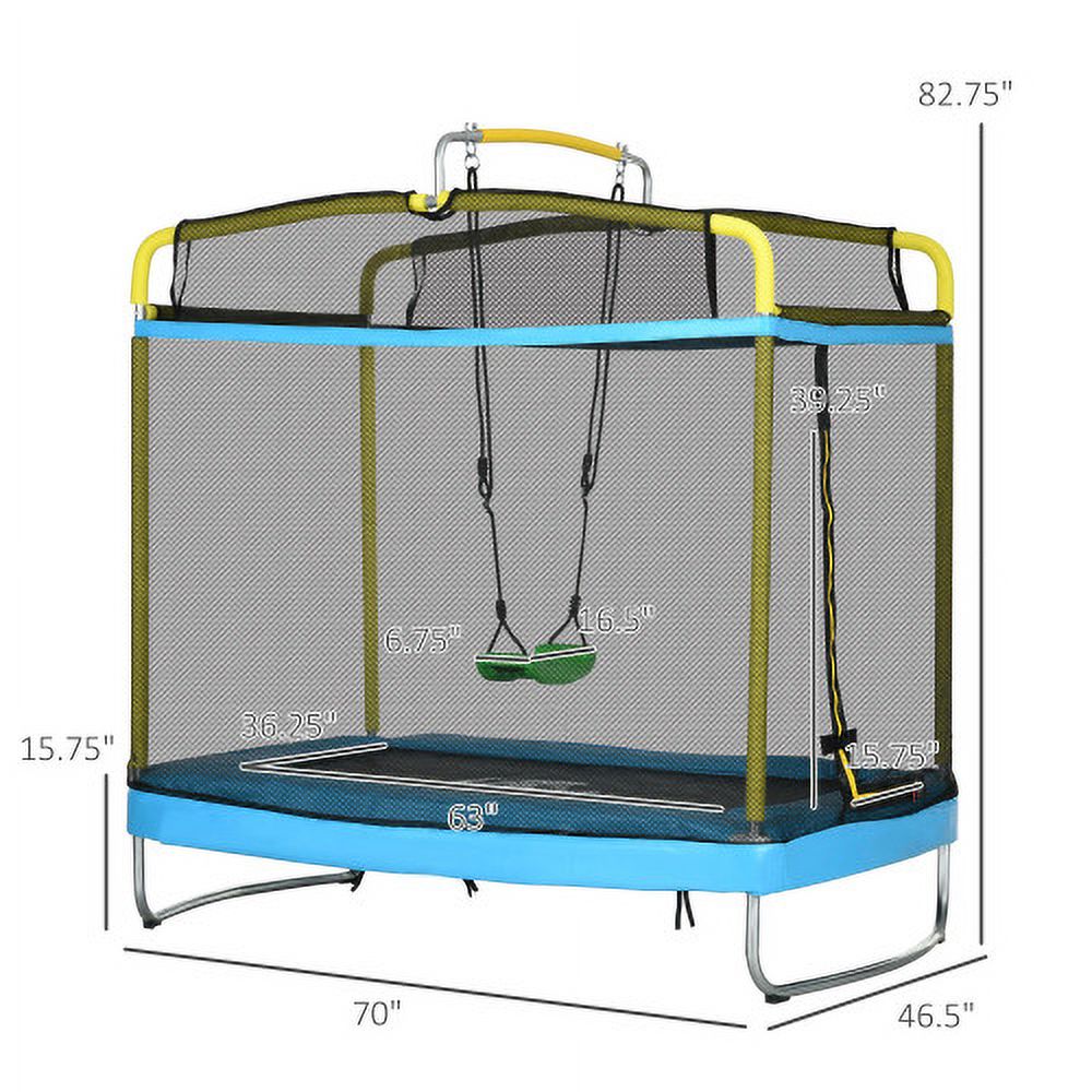 3-in-1 Kids Trampoline with Enclosure, Swing, Gymnastics Bar, Light Blue Z1598