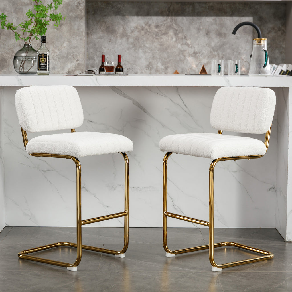 Ivory Boucle Fabric Counter Height Bar Stools Set of 2 K436