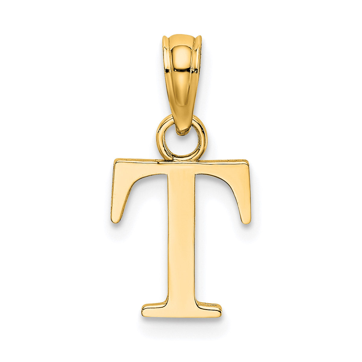 14K Yellow Gold Polished Block Letter T Initial Pendant Charm With 10K Yellow Gold Rope Chain Necklace 20'' H5020