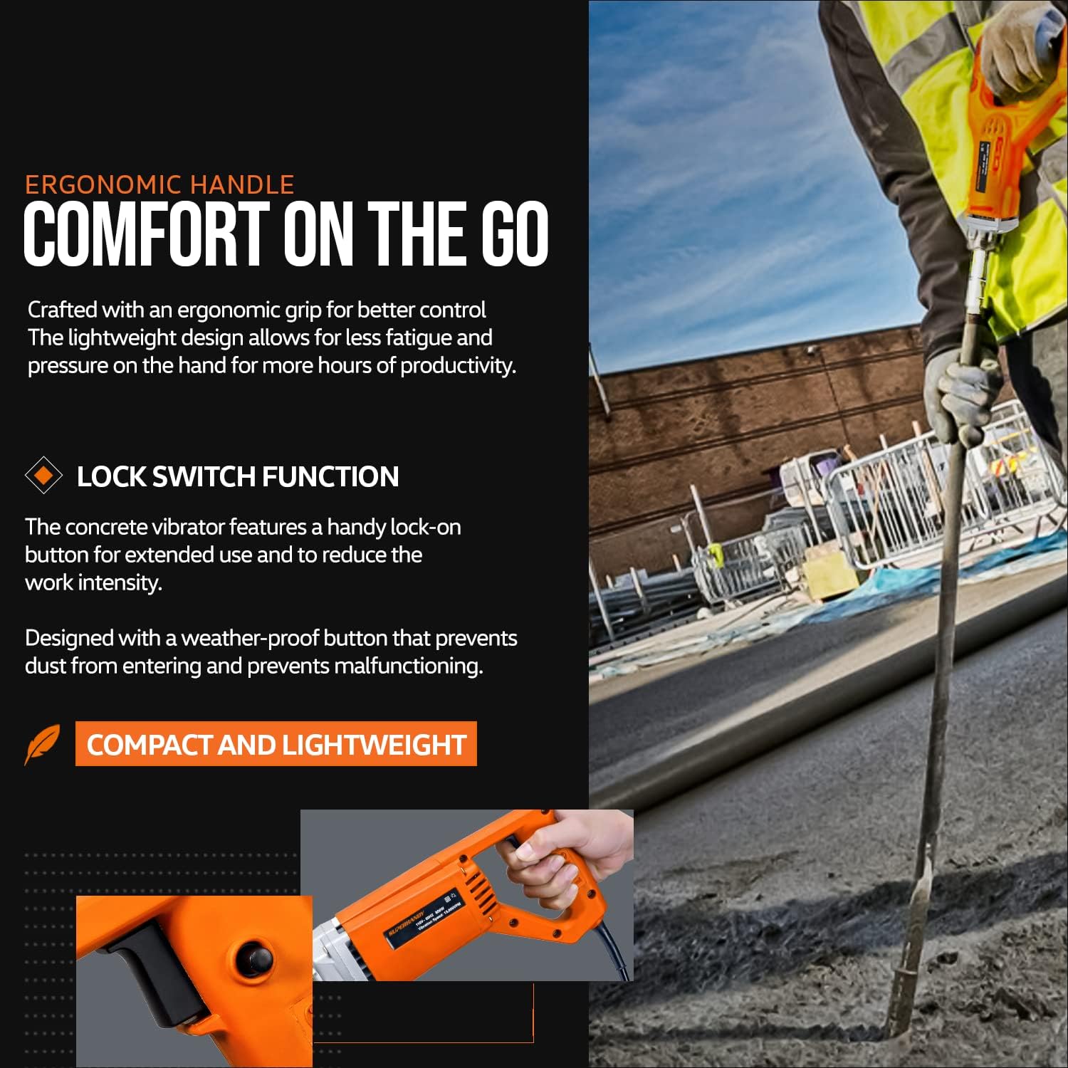 Concrete Vibrating Power Tool with 4.9 Ft Flex Hose Immersion Shaft V78613