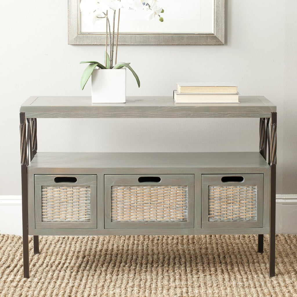 Antique Dark Walnut and Pewter 3-Drawer Console Table W8732