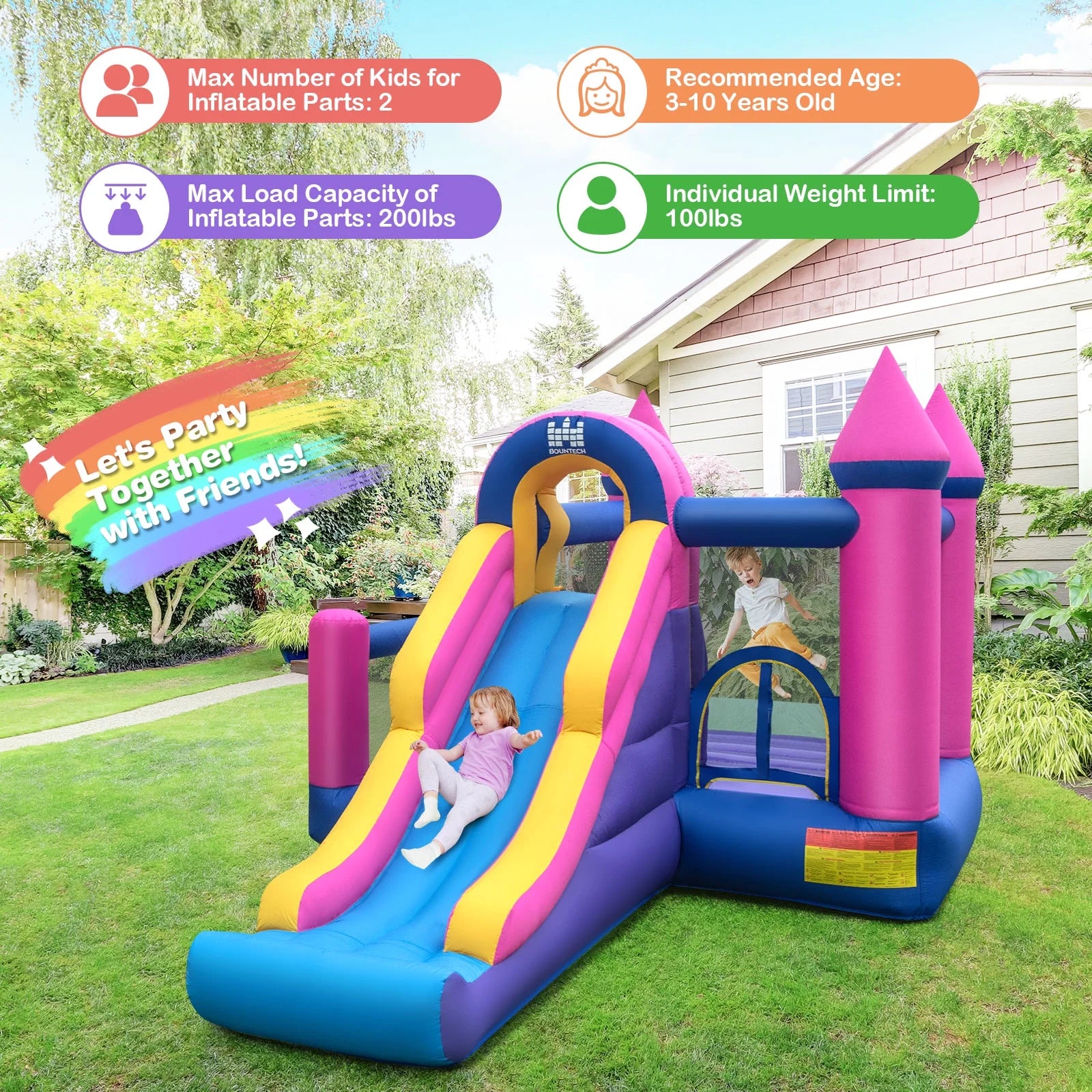 Inflatable Bounce Castle with Long Slide B37938