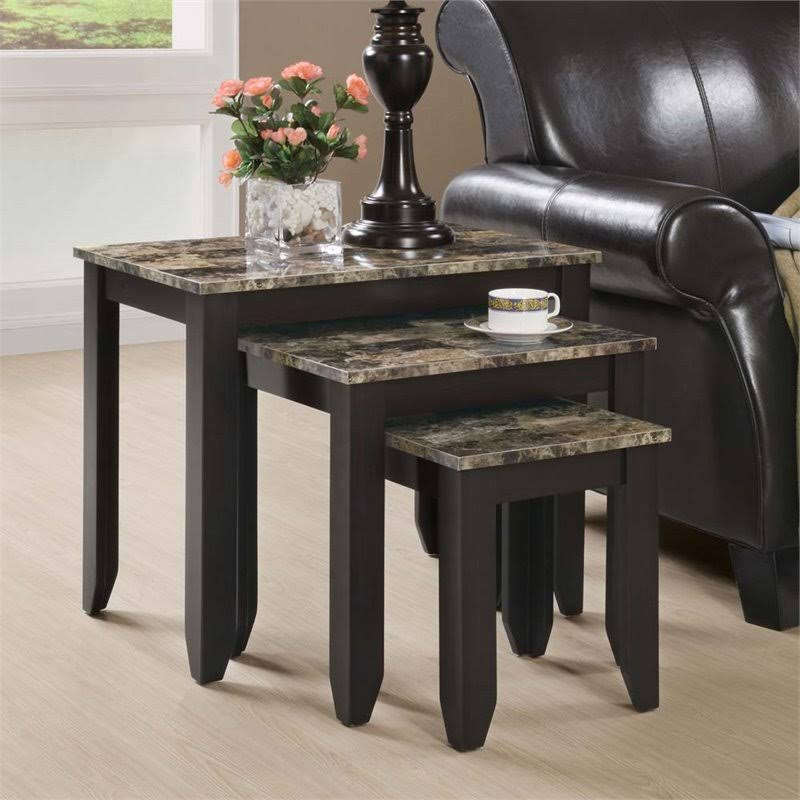 3 Piece Faux Marble Top Nesting Table Set in Cappuccino S7779