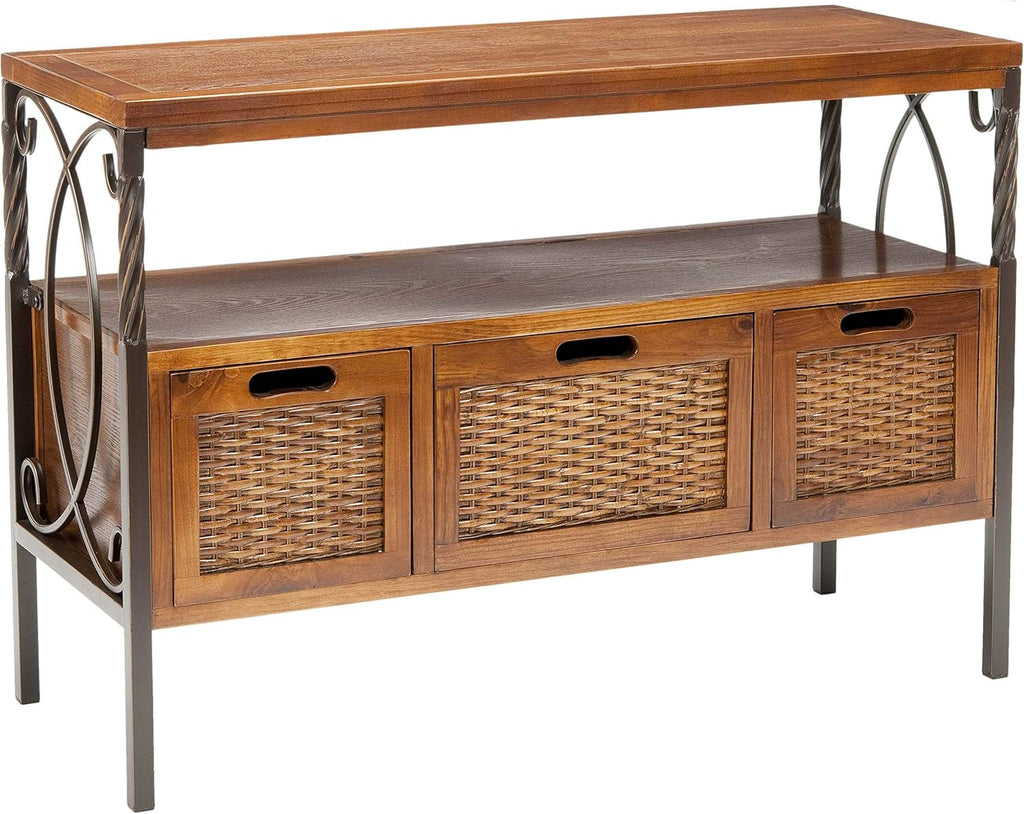 Antique Dark Walnut and Pewter 3-Drawer Console Table W8732