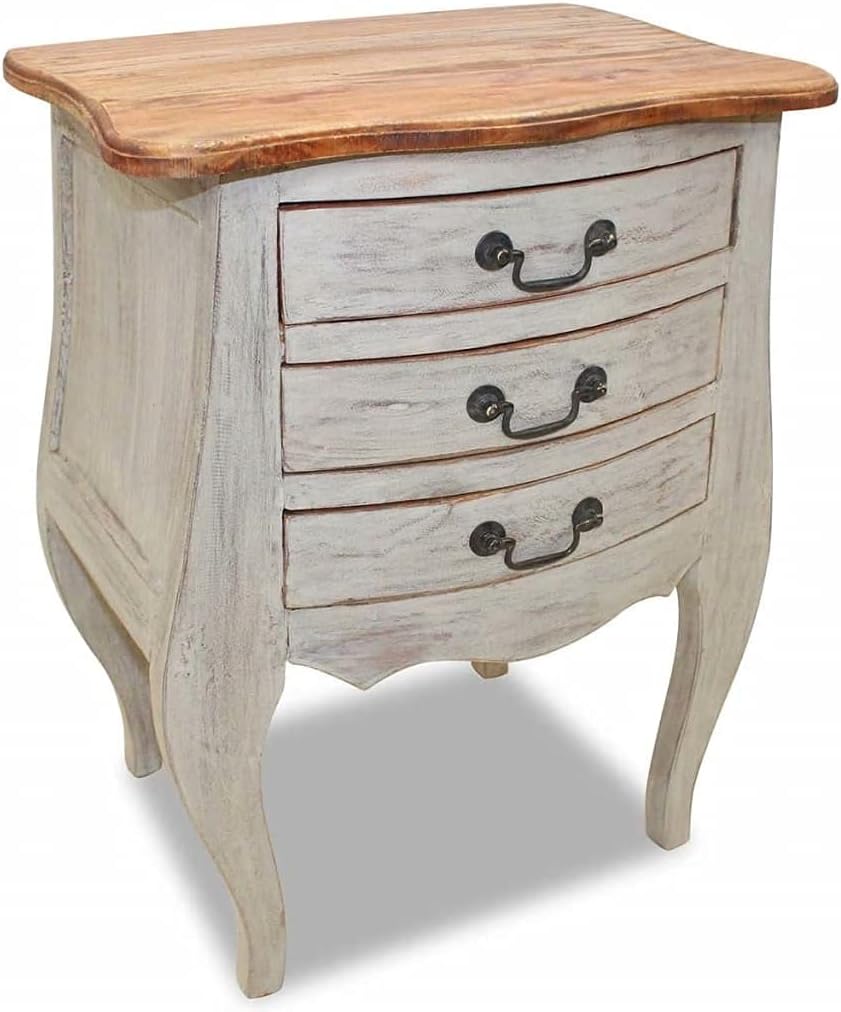 Solid Reclaimed Wood Bedside Cabinet with 3 Drawers B815
