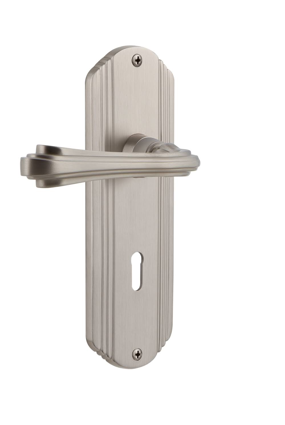 Satin Nickel Privacy Door Lever Set with Ros J610