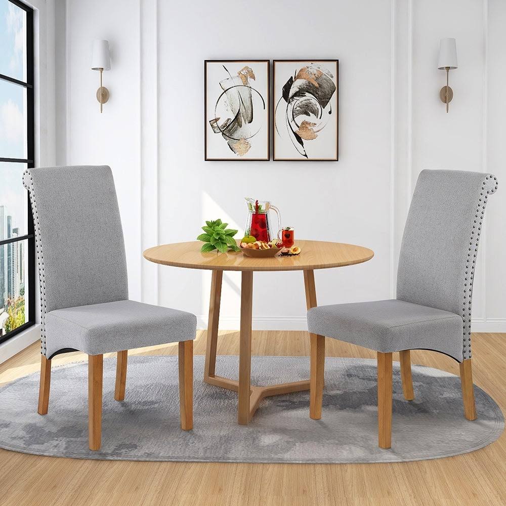 Fabric Padded Side Chair with Solid Wood Legs Set of 2 D5497