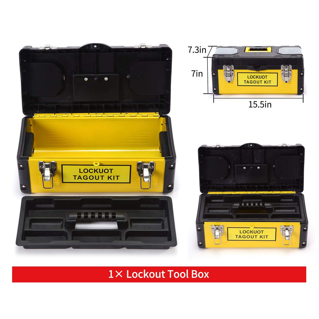 Lockout Tagout Kit with Safety Padlocks, Hasp, Breaker Lockout, Ball Valve Lockout, Steel Cable Lockout, Plug, Valve Lockout, Tags Q62617
