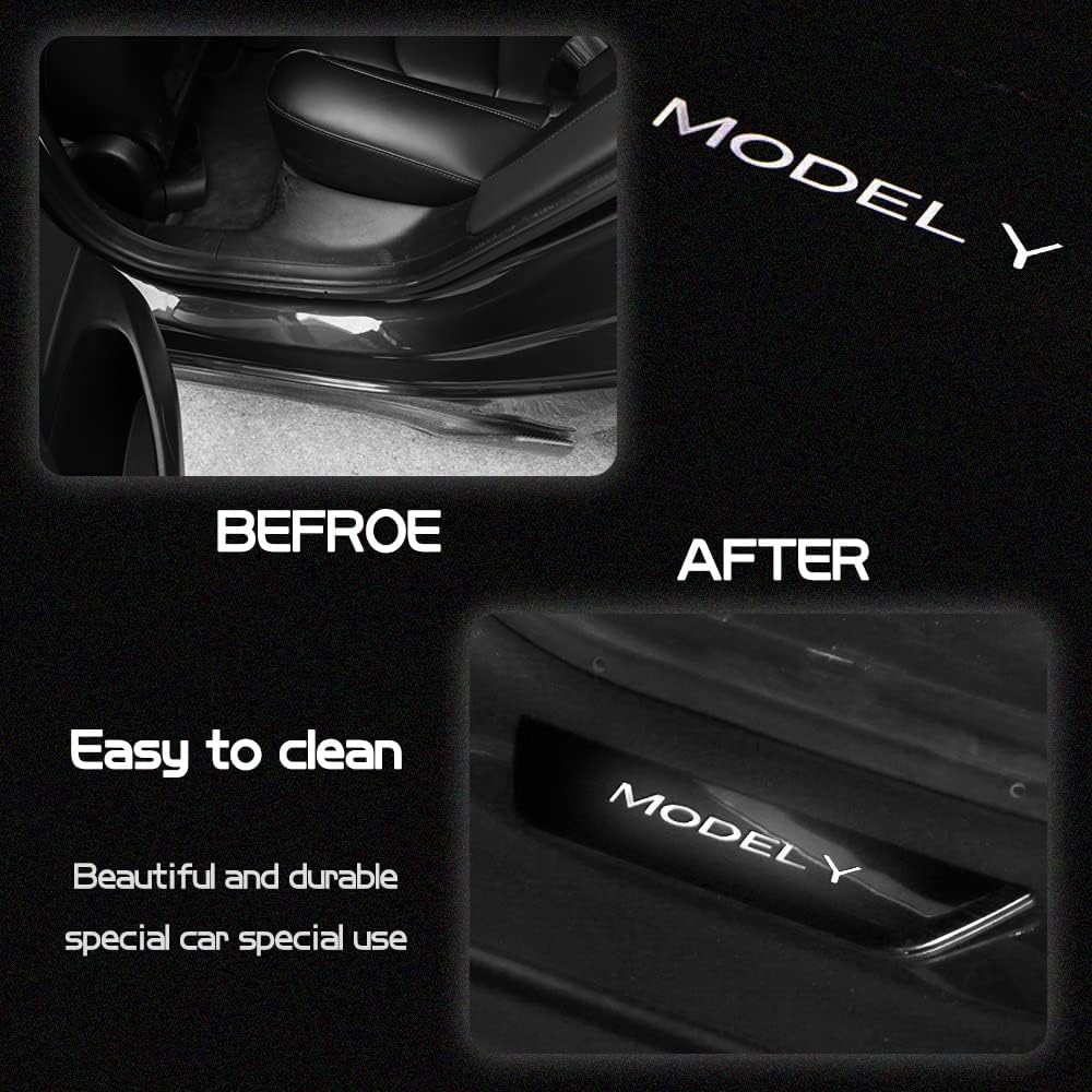 Door Sill Protector with LED Light, 4 Pieces Front/Rear Sill Plate Protector W51315