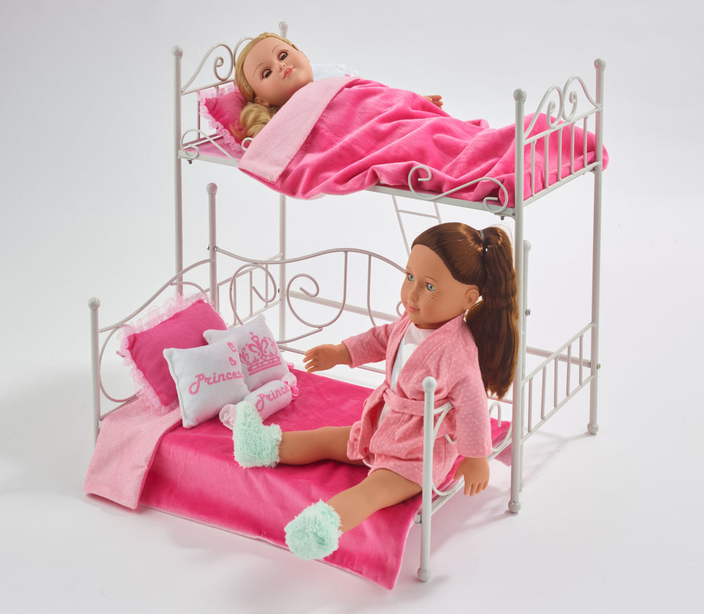 White Metal Loft Bed with Daybed for 18 inch Dolls C9508