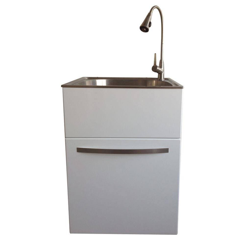 Stainless Steel Utility Sink and White Drawer Cabinet G8350