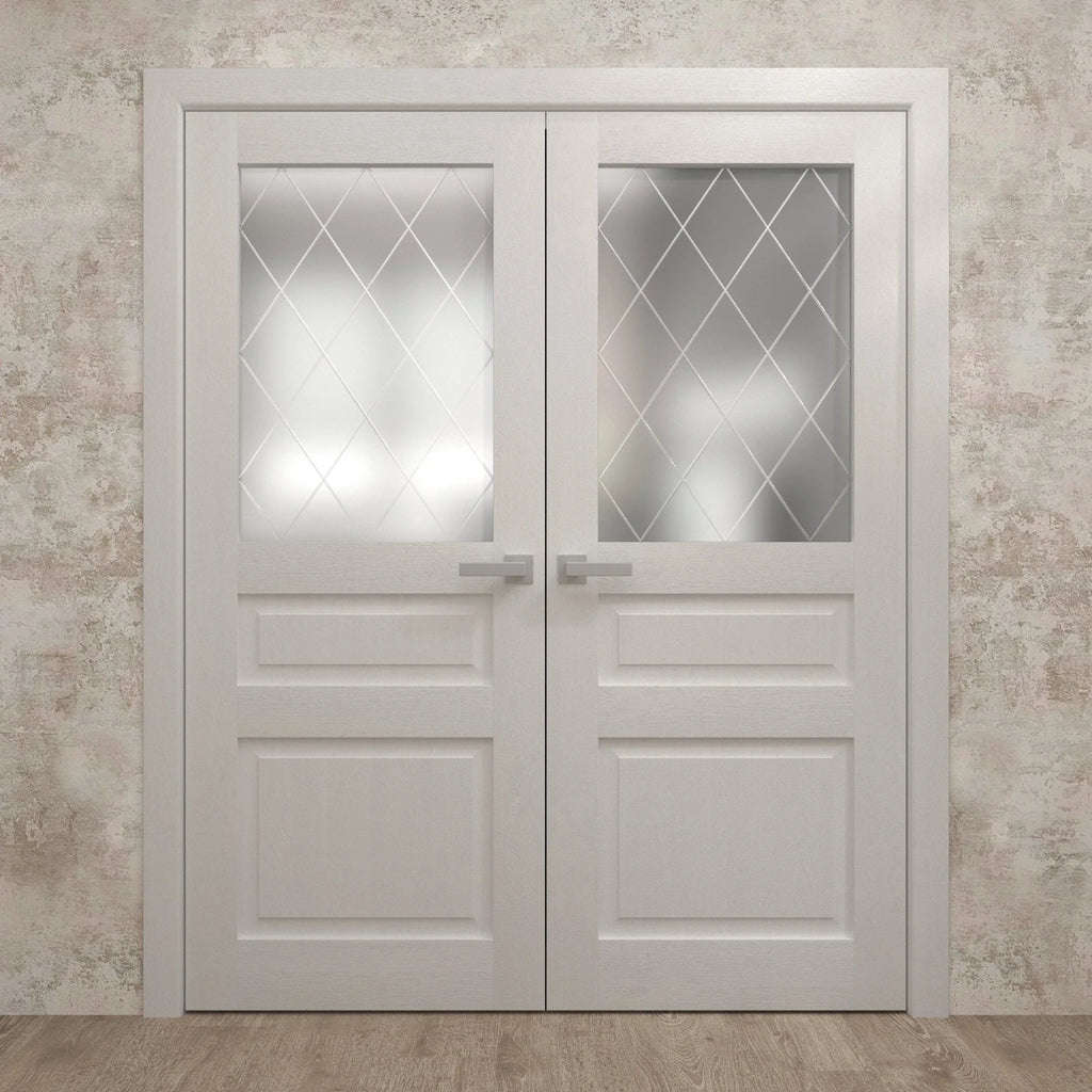 Solid French Double Doors 36 x 80 inches Painted White Oak Wood Interior S364412