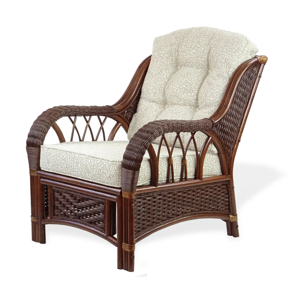 Dark Walnut Natural Rattan Wicker Armchair with Ottoman and Cushion U268