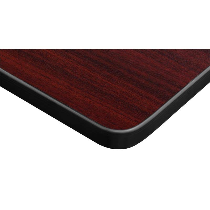 Mahogany Square Breakroom Table and 4 Blue Stack Chairs B31025