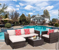 6pcs Gray Rattan Wicker Sectional Outdoor Sofa Set with Black Washable Seat Cushions & Glass Coffee Table V130597