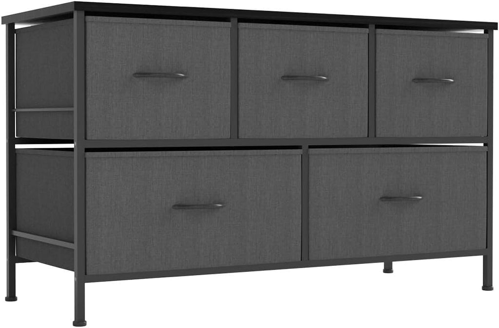 Charcoal/Black 5 Fabric Drawer Dresser with Metal Frame L4163