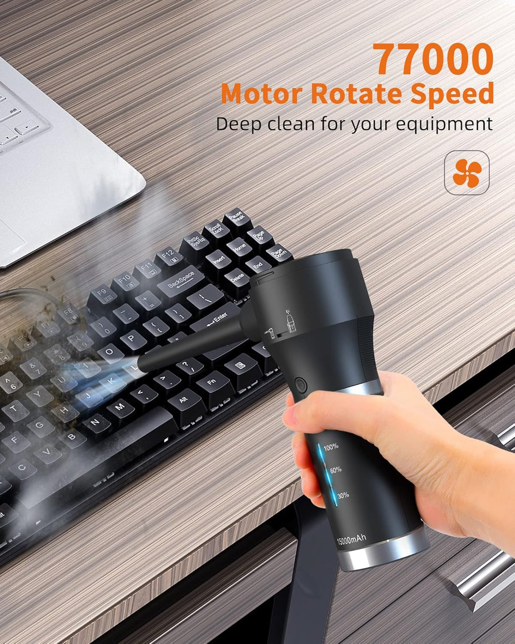 15000mAh Cordless Air Duster & Vacuum 2 in 1, 77000RPM/11000PA, 2 Speeds, Detachable Battery G588030