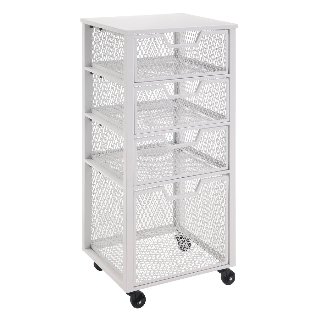 4 Drawer White Metal Rolling Cart S204242