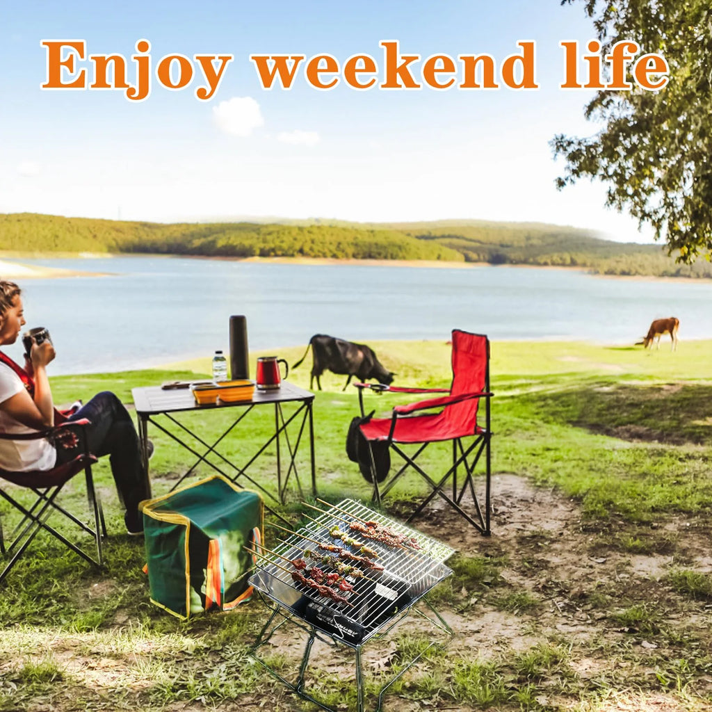 Charcoal Campfire Grill, Folding Quadrangle Barbecue Grill, Portable Stainless Steel Charcoal BBQ Stove U7976