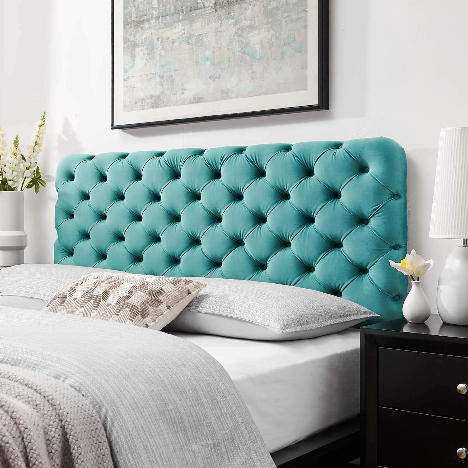 Teal Tufted Velvet California King Headboard O14767