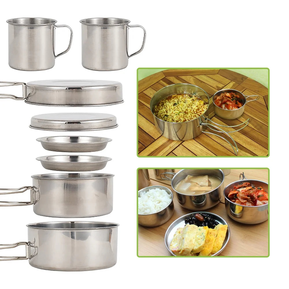 8PCS Stainless Steel Camping Cookware Mess Kit Y54468