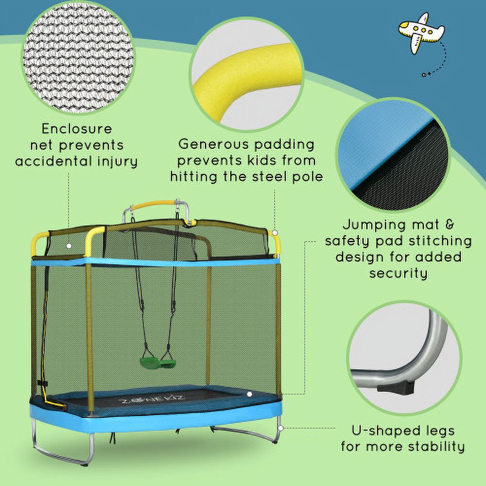 3-in-1 Kids Trampoline with Enclosure, Swing, Gymnastics Bar, Light Blue Z1598