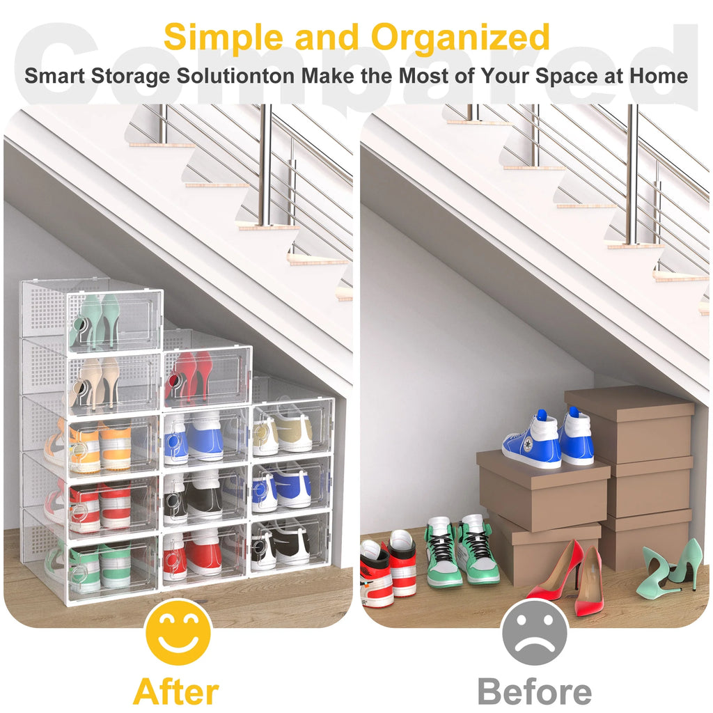 12 Pack Clear Stackable Shoe Storage Box Y8112