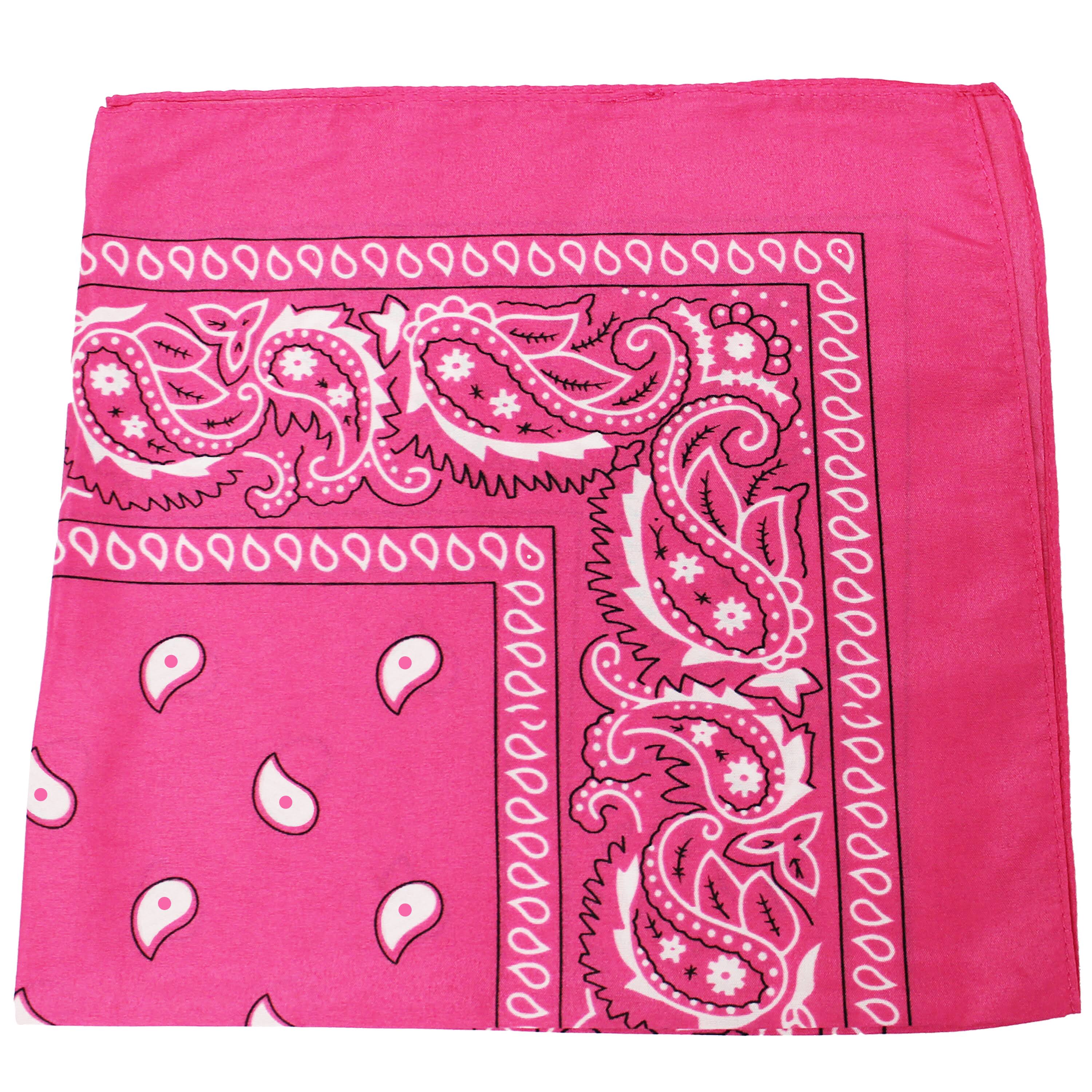 96 Pack 100% Polyester Paisley Bandanas (Hot Pink) T293