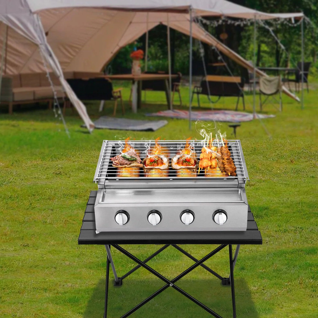 4-Burner Portable Propane Gas Grill with Steel Hood D593404