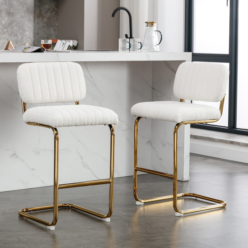 Ivory Boucle Fabric Counter Height Bar Stools Set of 2 K436