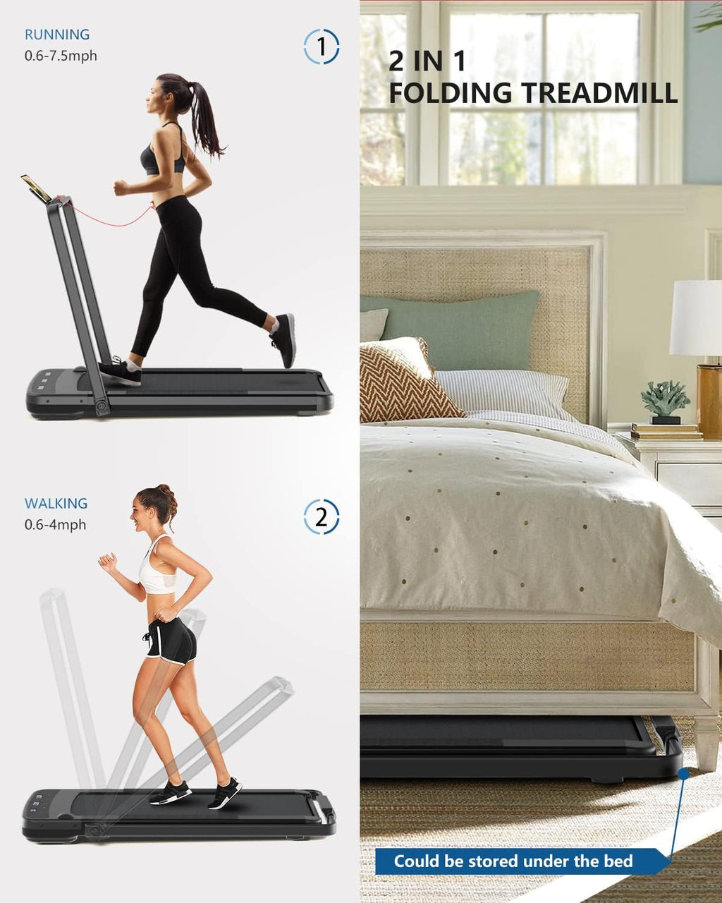 Black 2 in 1 Folding Treadmill with Remote Control R7847