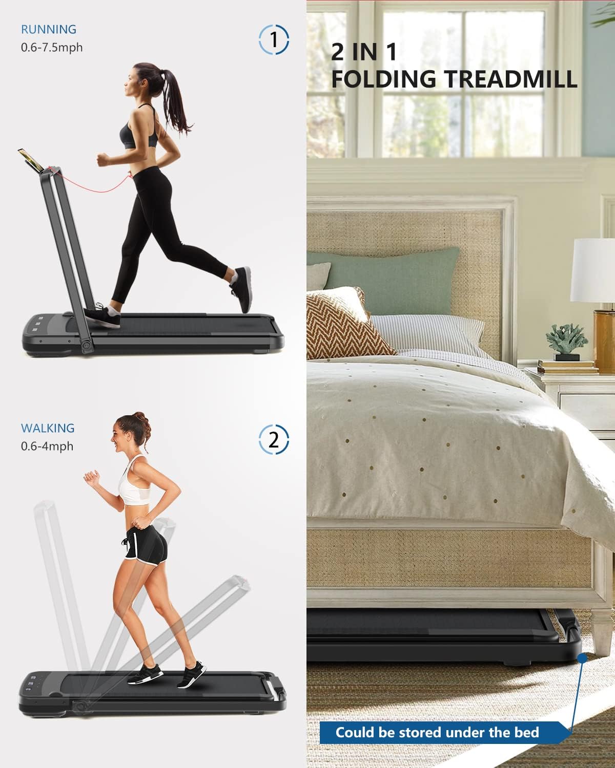 Black 2 in 1 Folding Treadmill with Remote Control R7847