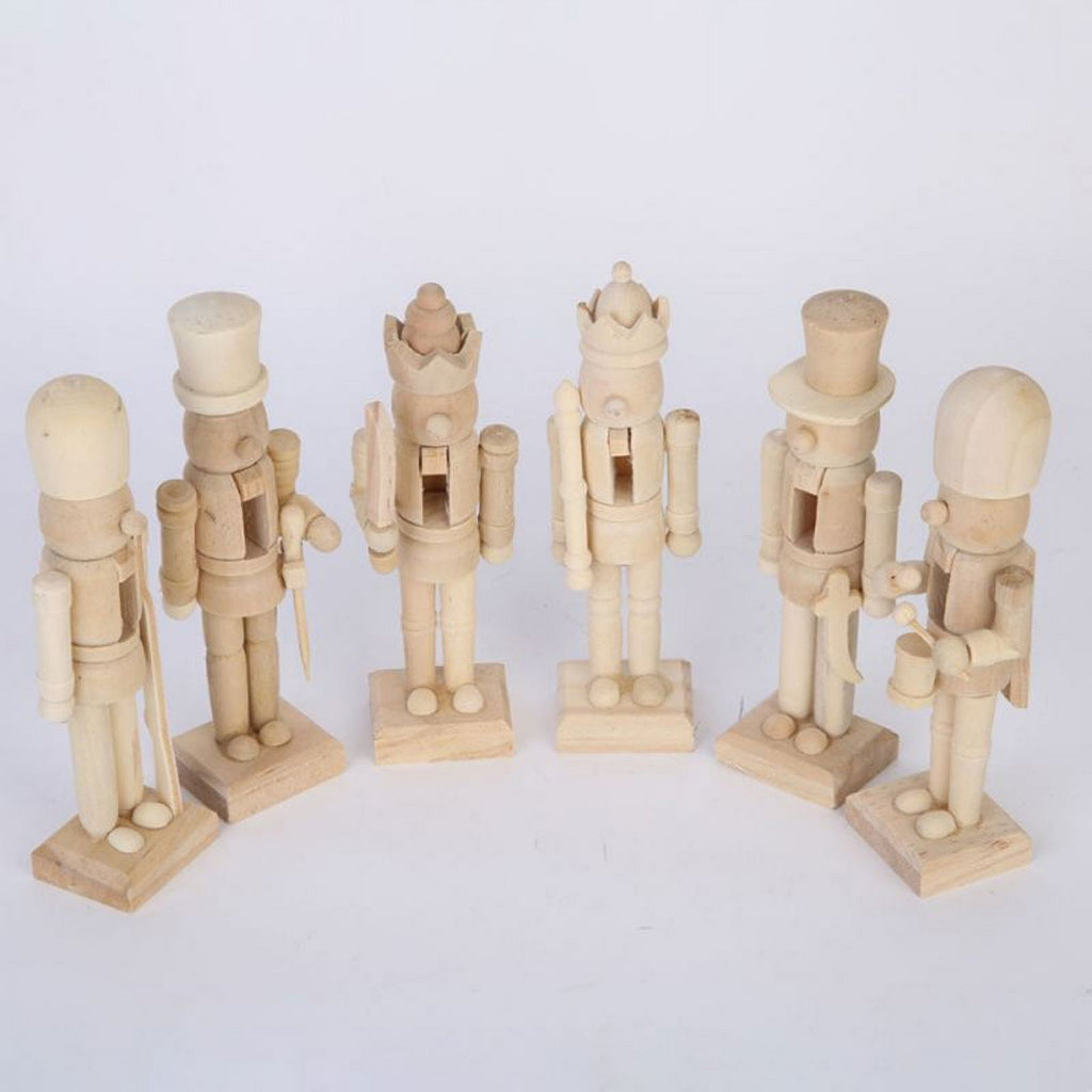6 Pcs Wooden Nutcracker Figures Wooden Soldier Doll E370801