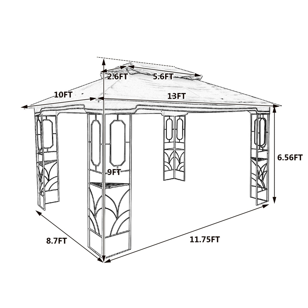 13x10 Outdoor Patio Gazebo Canopy Tent With Ventilated Double Roof And Mosquito Net N5263