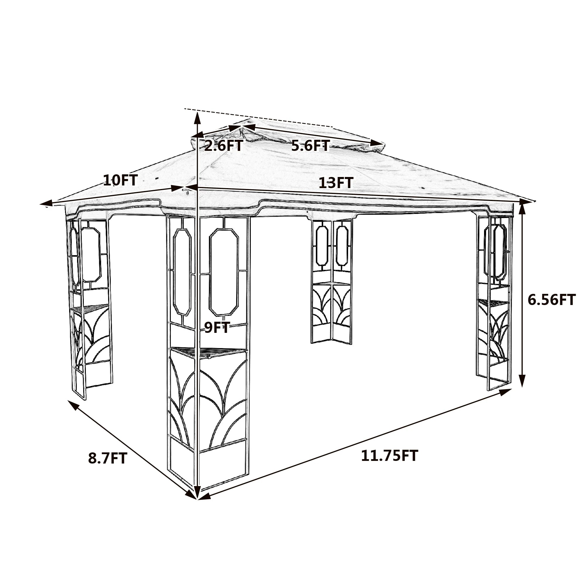 13x10 Outdoor Patio Gazebo Canopy Tent With Ventilated Double Roof And Mosquito Net N5263