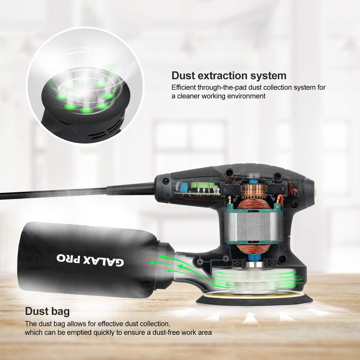 280W 5" Variable Speeds Orbital Sander with Dust Collector, 15Pcs Sanding Discs U77387