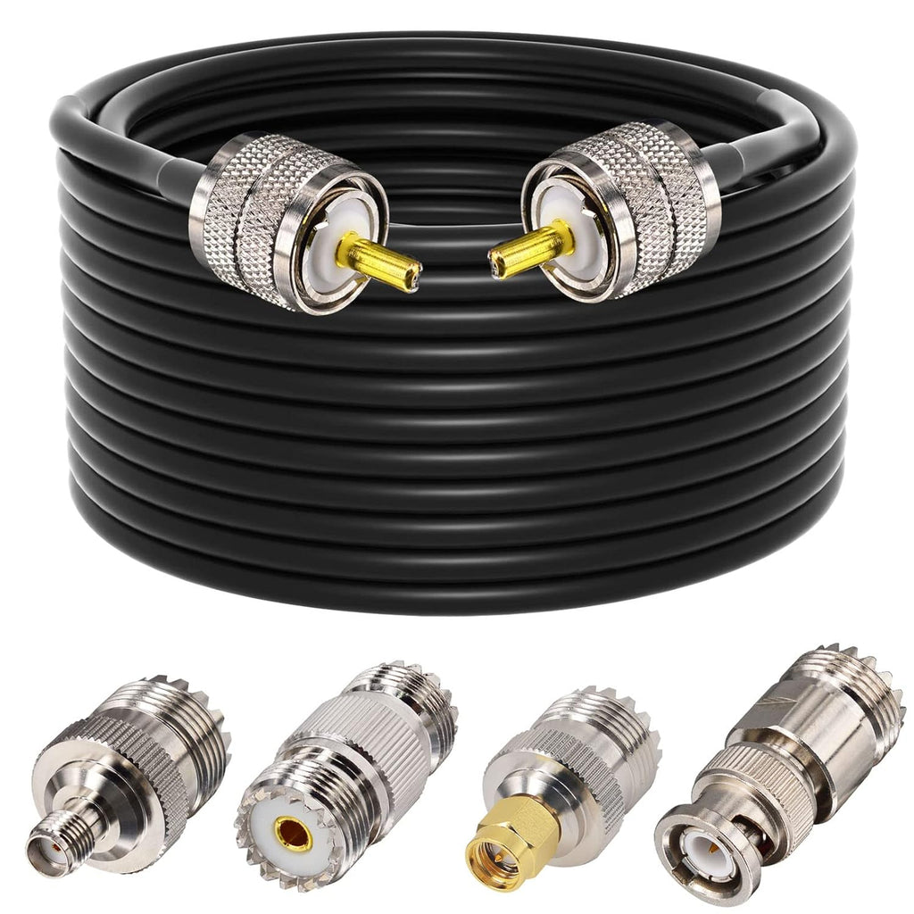 CB Coax Cable RG58 Coaxial Cable 49.2ft UHF PL259 Male to Male Cable with UHF SO239 Female to SMA/UHF/BNC Adapter 4-Pack R1411