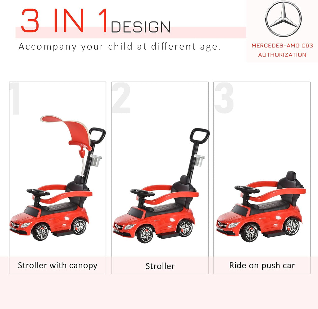 Red 3 in 1 Ride on Push Car with Sun Canopy N183173