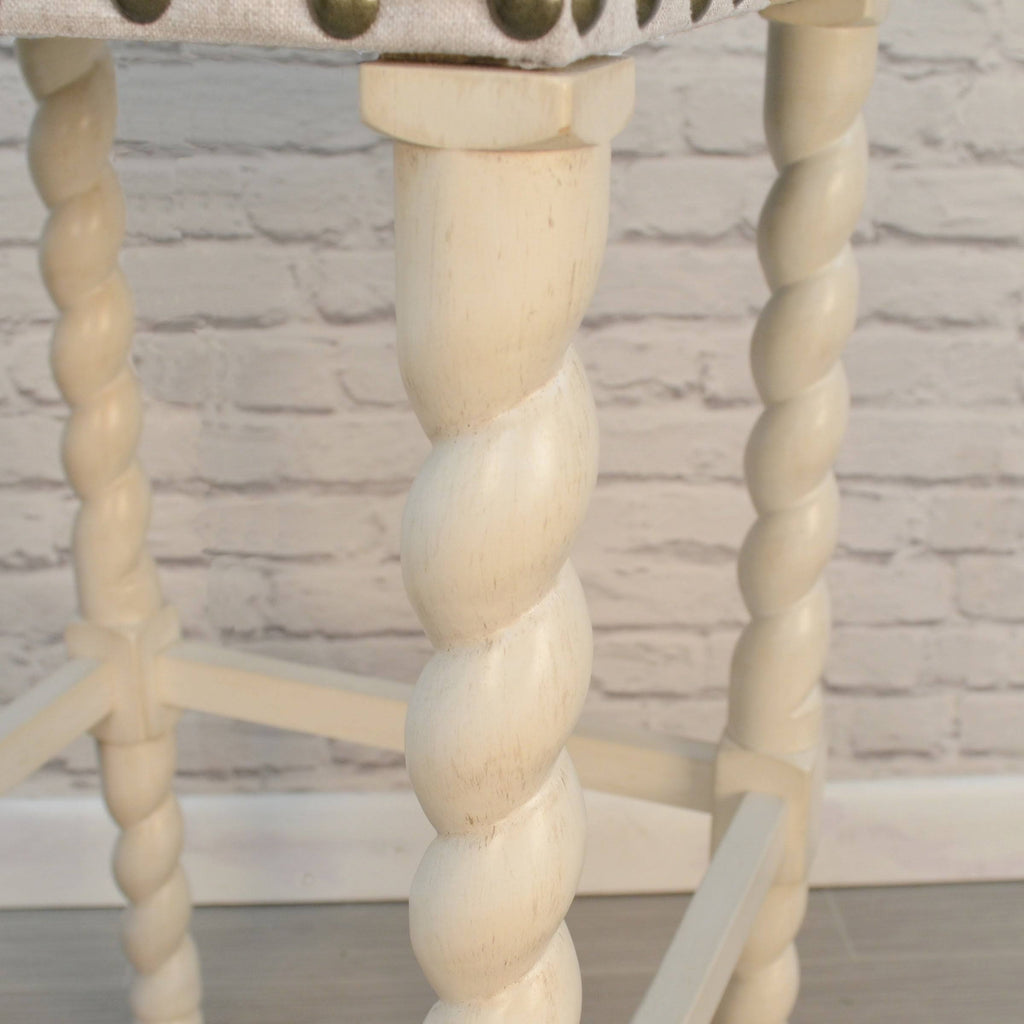 Cream Linen and Espresso Wood Twisted Leg Bar Stool B462505