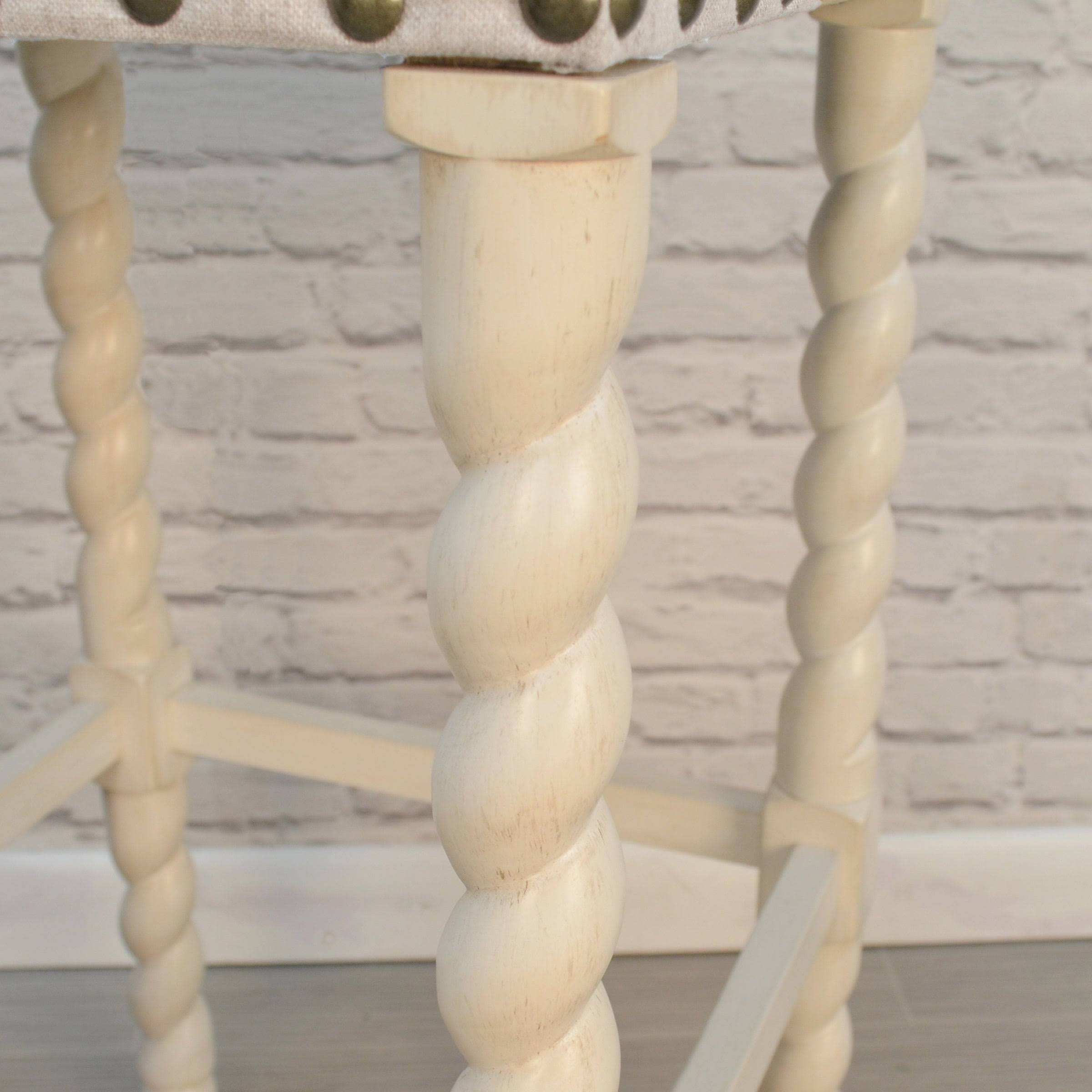 Cream Linen and Espresso Wood Twisted Leg Bar Stool B462505